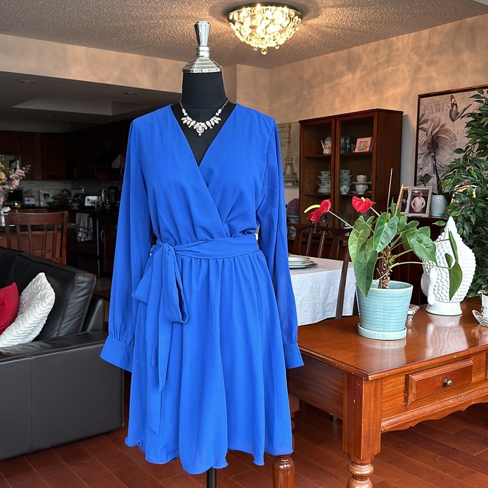 Elegant Blue Long Sleeve Dress